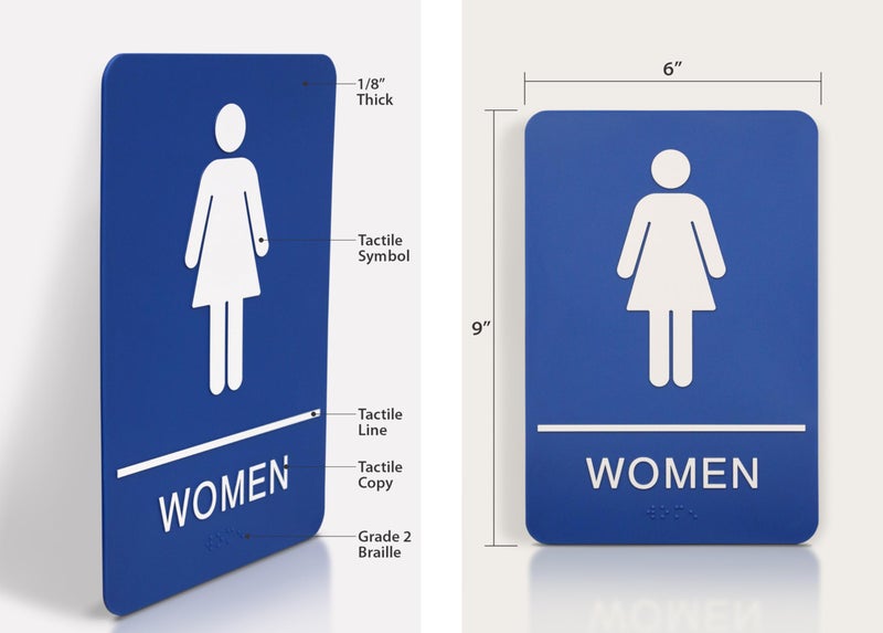 Headline Sign 5210 Women's Restroom ADA Sign with Grade 2 Braille and Tactile Graphics, 6" x 9", Blue/White, Made in USA - Image 2